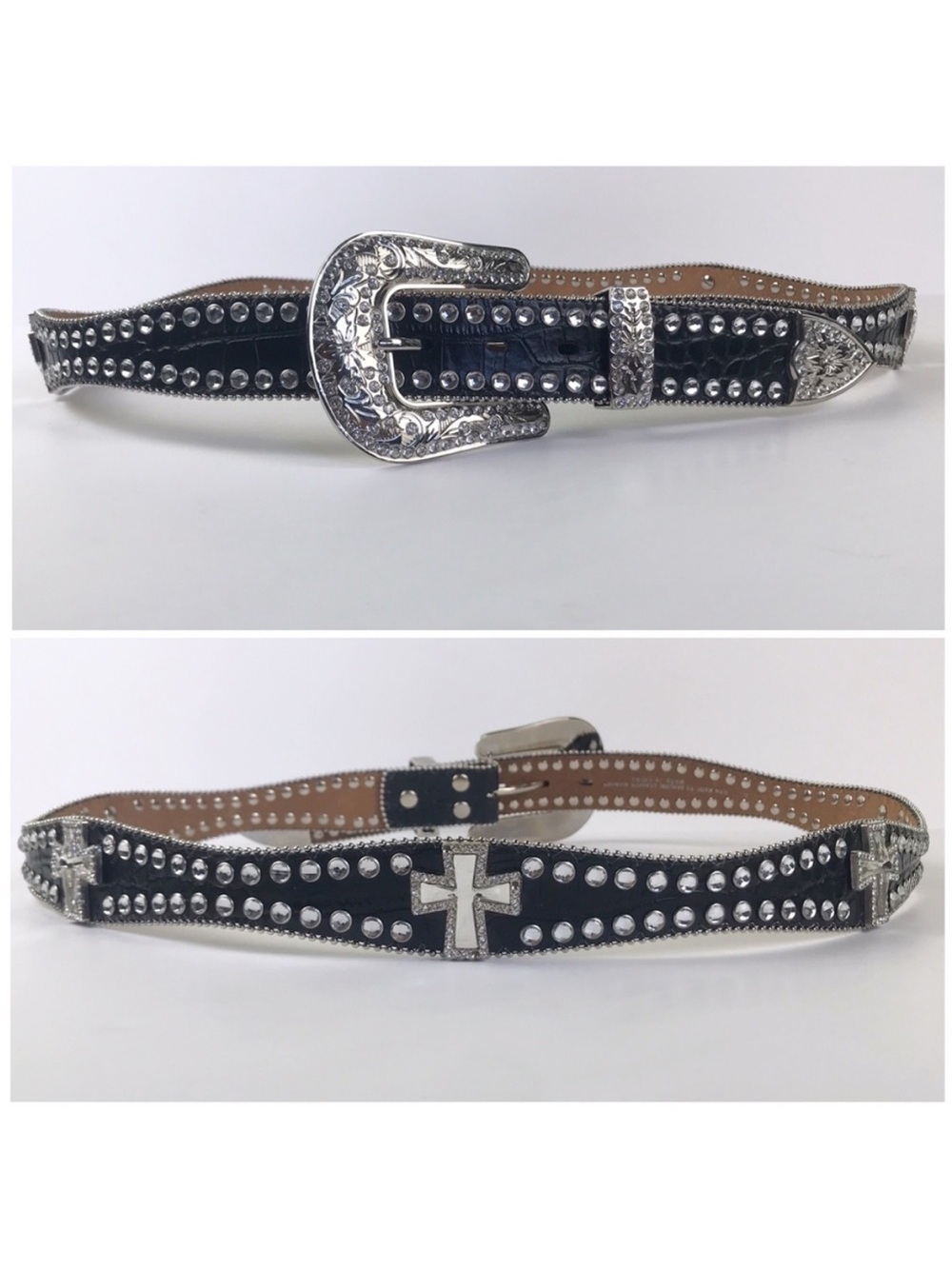 Blazin Roxx Black Croc Cross Rhinestone Western Belt Cowgirl Medium NWOT